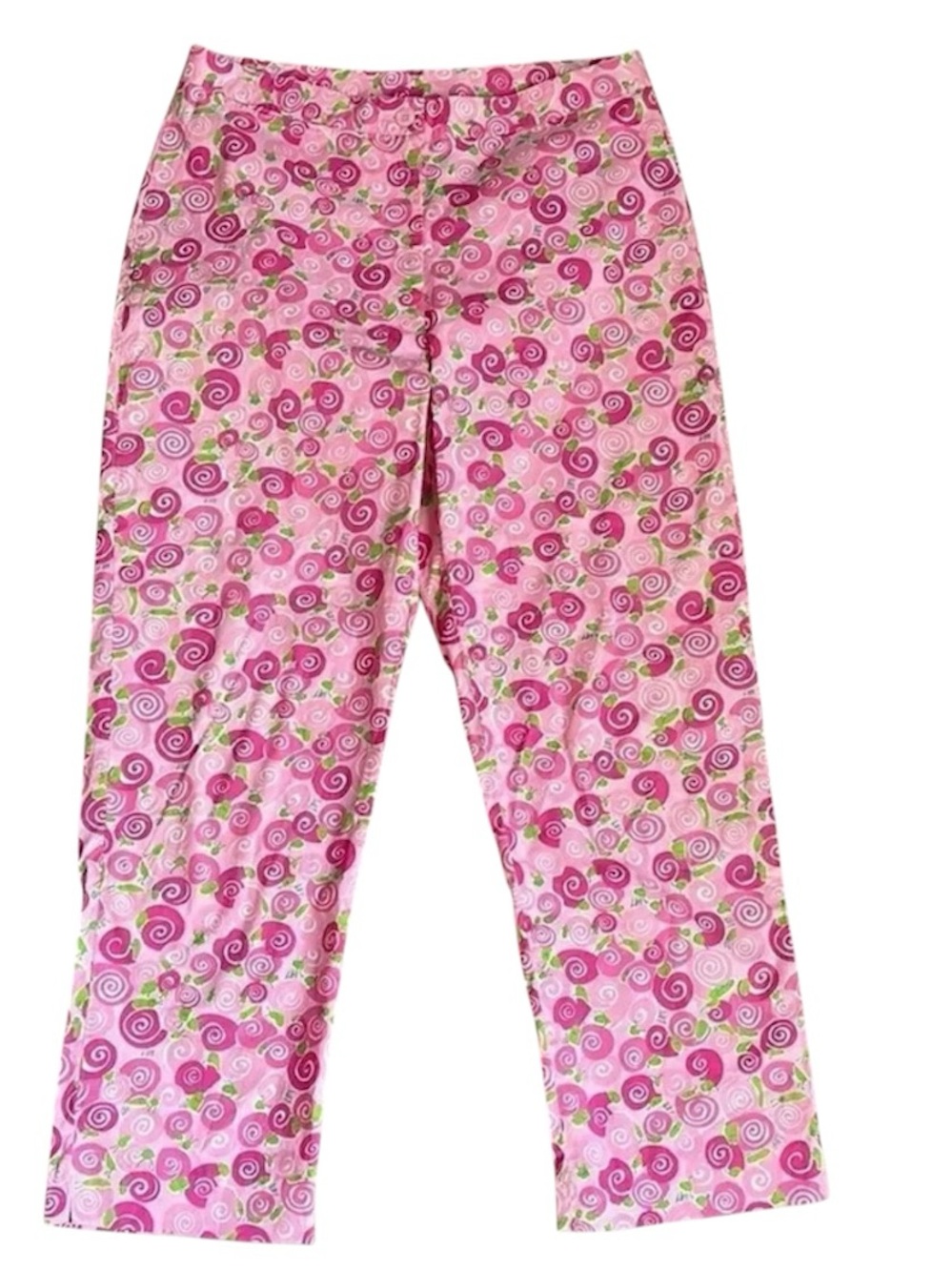 Vintage Lilly Pulitzer Iced Pink Rolls Royce Snail Print Pants Size 8
